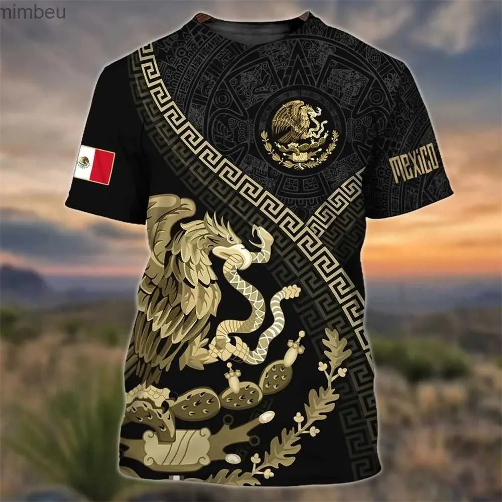 Herr t-shirts sommar mexico nationell flaggtryck t-shirt för män mode 3d örn mönster kort ärm överdimensionerad fritid o-hals tee streetwearl240110