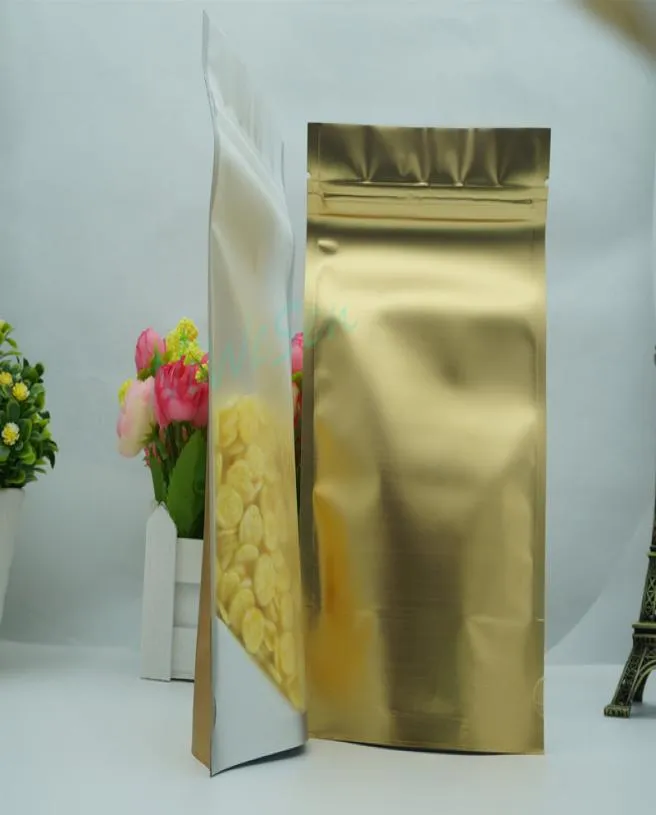 Food storage doypack 100pcslot 12x20cm Stand up Translucency Matte Gold Aluminium Foil ziplock bag resealable zipper mylar foil8415503