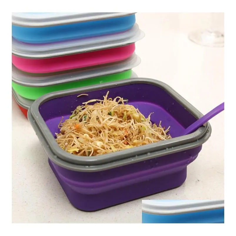 Schüsseln 600 ml Sile zusammenklappbare Lunchbox-Set Tragbare Bento-Boxen Schüssel faltbare Picknick-Aufbewahrungsbehälter Lunchbox mit Löffel Sn2257 Dro Dhdpk