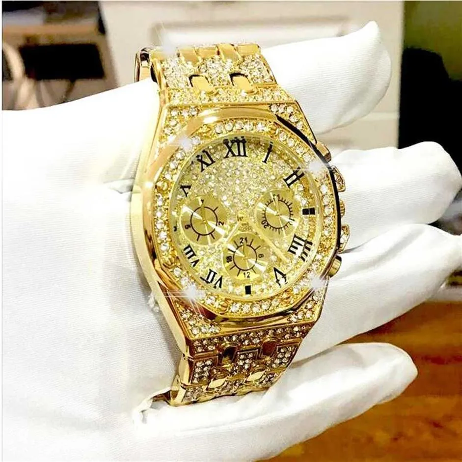 Hip Hop hommes montres haut glacé montre or Quartz montres homme Bling diamants étanche Reloj Hombre 2020 New2602