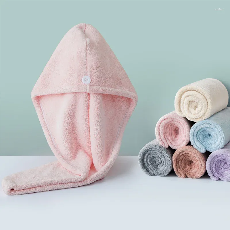 Serviette en velours de corail pour femmes, Super absorbante, à séchage rapide, longue et bouclée, bonnet de salle de bain