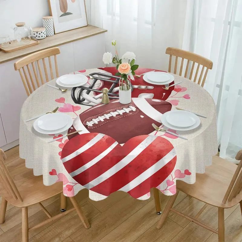 Tischtuch Valentinstag Rugby Liebe rot wasserdichte Tischdecke Dekoration Hochzeit Home Küche Esszimmer Runde