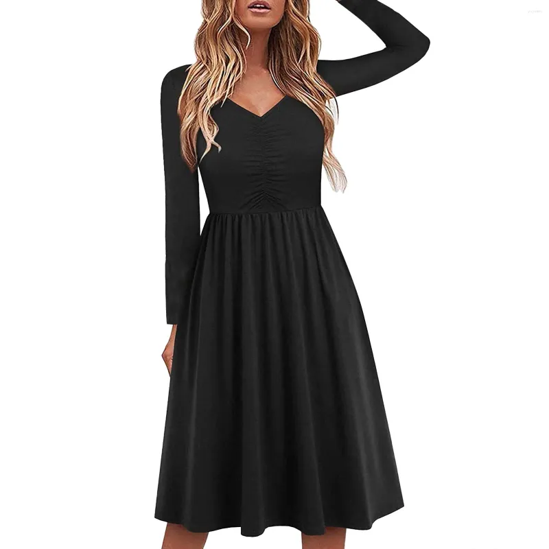 Casual Dresses 2024 Spring Long Sleeve For Women Fashion Patchwork Kne Längd klänning Slim Fit Holiday Party A Line Midi Vestidos