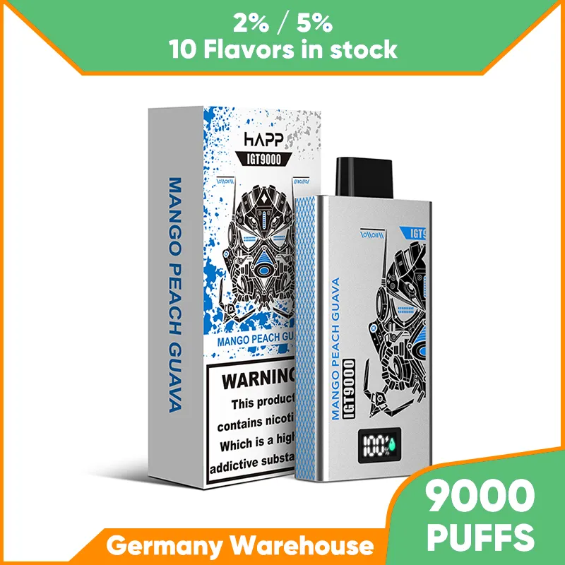 HAPP Bar 5% 2% Einweg-Vape 9000 Züge, große Kapazität, 14 ml, 500 mAh wiederaufladbarer Akku, E-Zigarette, 10 Geschmacksrichtungen, Netzspule, schnelle Lieferung, Versand aus der EU