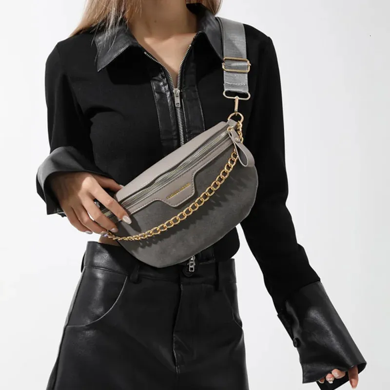 Designer Rétro Taille Sac Femmes En Cuir Mat Fanny Pack Mode Poitrine Sacs Chaîne Ceinture Femmes Qualité Épaule Bandoulière 240110