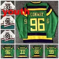 College Hockey Wears Youth Kids Mighty Ducks Movie Hockey Jersey #33 Greg Goldberg #96 Charlie Conway #99 Adam Banks #66 Gordon Bombay