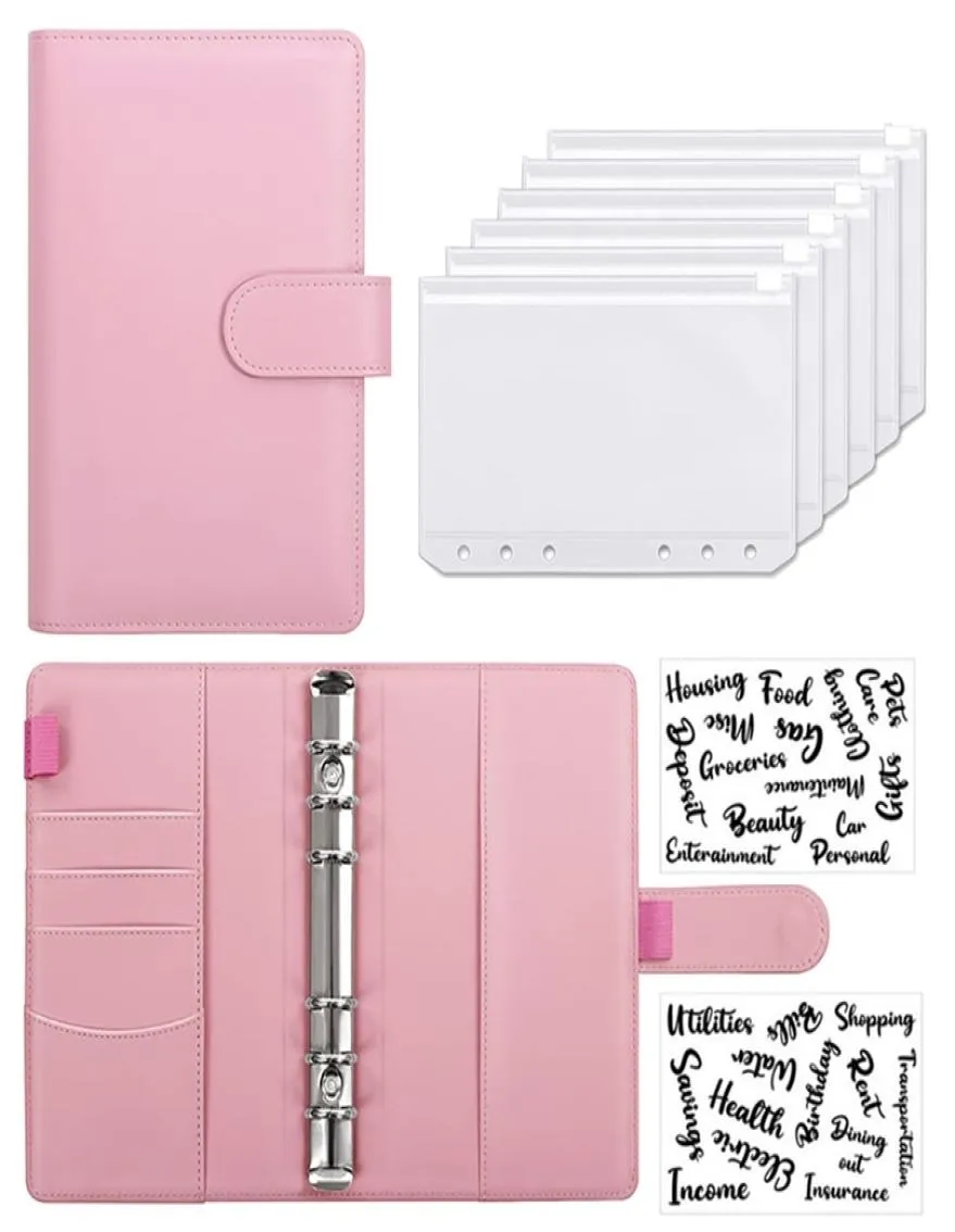 Set di notebook in pelle PU A6, sistema di contante, con tasche raccoglitore per organizer per banconote, risparmio di denaro, 2206241873976