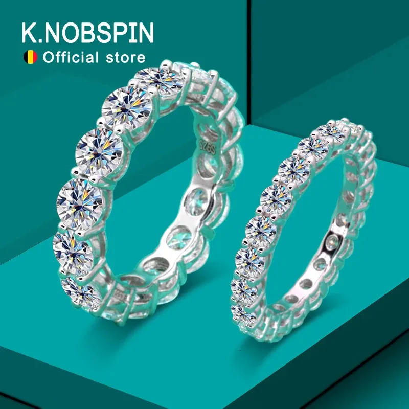 KNOBSPIN 5MM 7CT D Renk Yüzüğü 925 Beyaz Altın Aly Band Bando Nişan Yüzükleri ile Kaplamalı Kadınlar için 240109