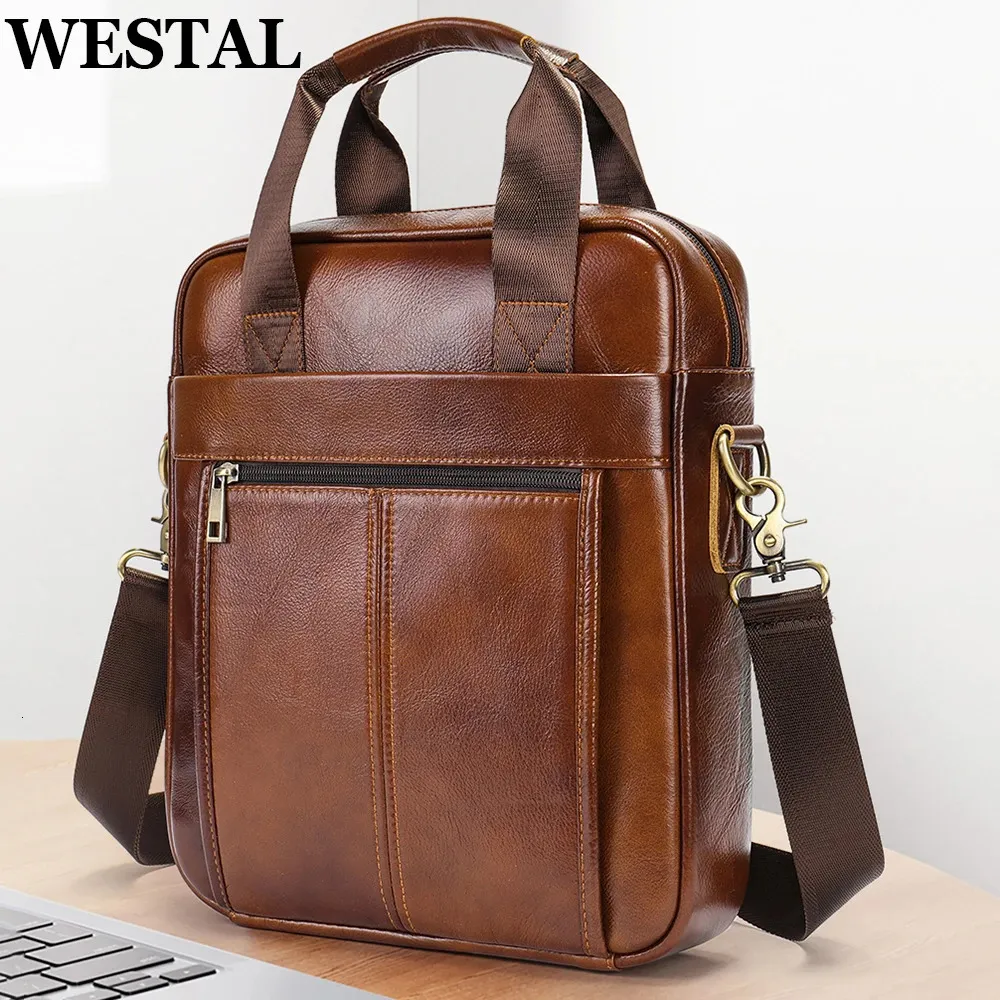 Westal Heren Schoudertassen Echt Lederen Crossbody Messenger Bag Voor 13,3 Inch Laptop Aktetas Grote Capaciteit Reizen Handtas 240109