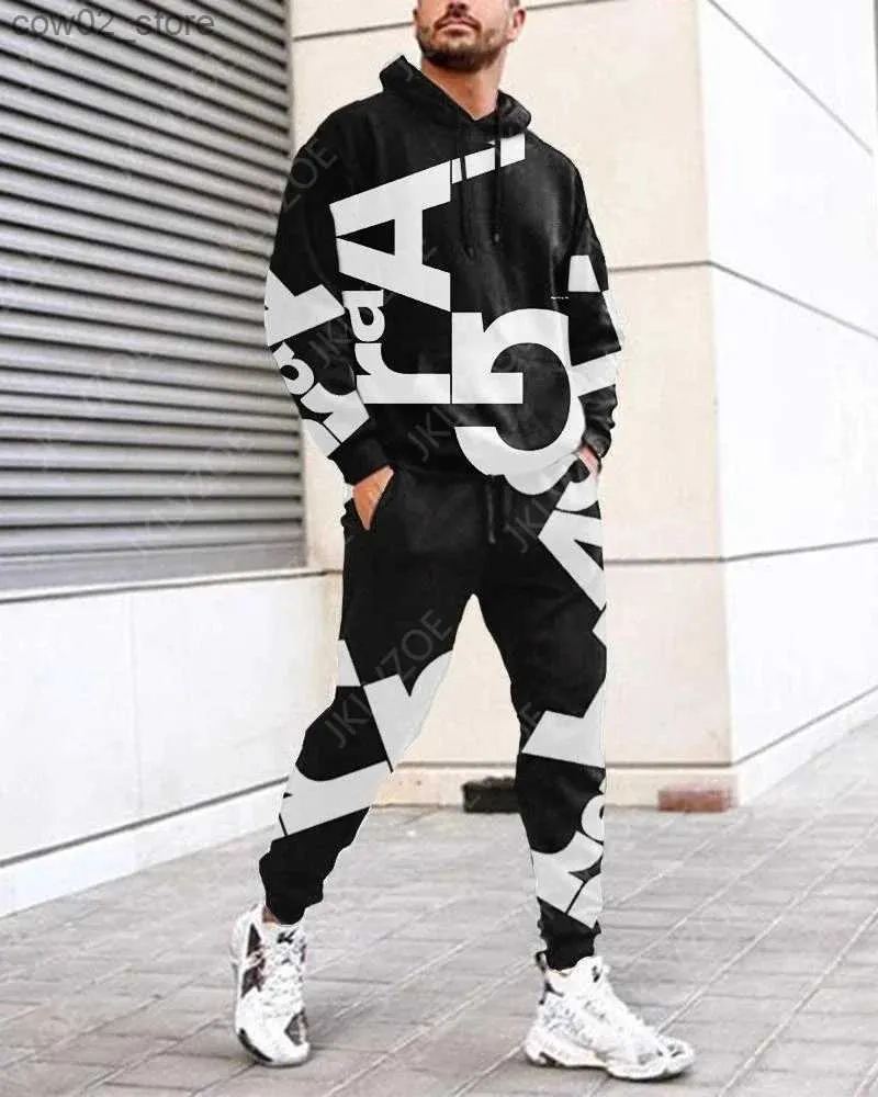 Survêtements pour hommes Nouveau Hip Hop 3D Plaid Line Imprimer Sweat à capuche + Pantalon Ensemble Cool Hommes / Femmes 2 pièces Survêtements Ensembles de survêtement Printemps Automne Menswear Q230110