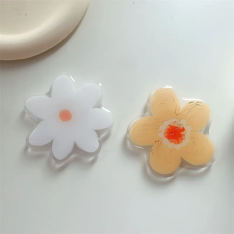 Korea 3D White Flower Acrylic Phone Holder Expanding Stand för iPhone 15 14 13 Universal Smart Lazy Colored Bracket Yellow Presents