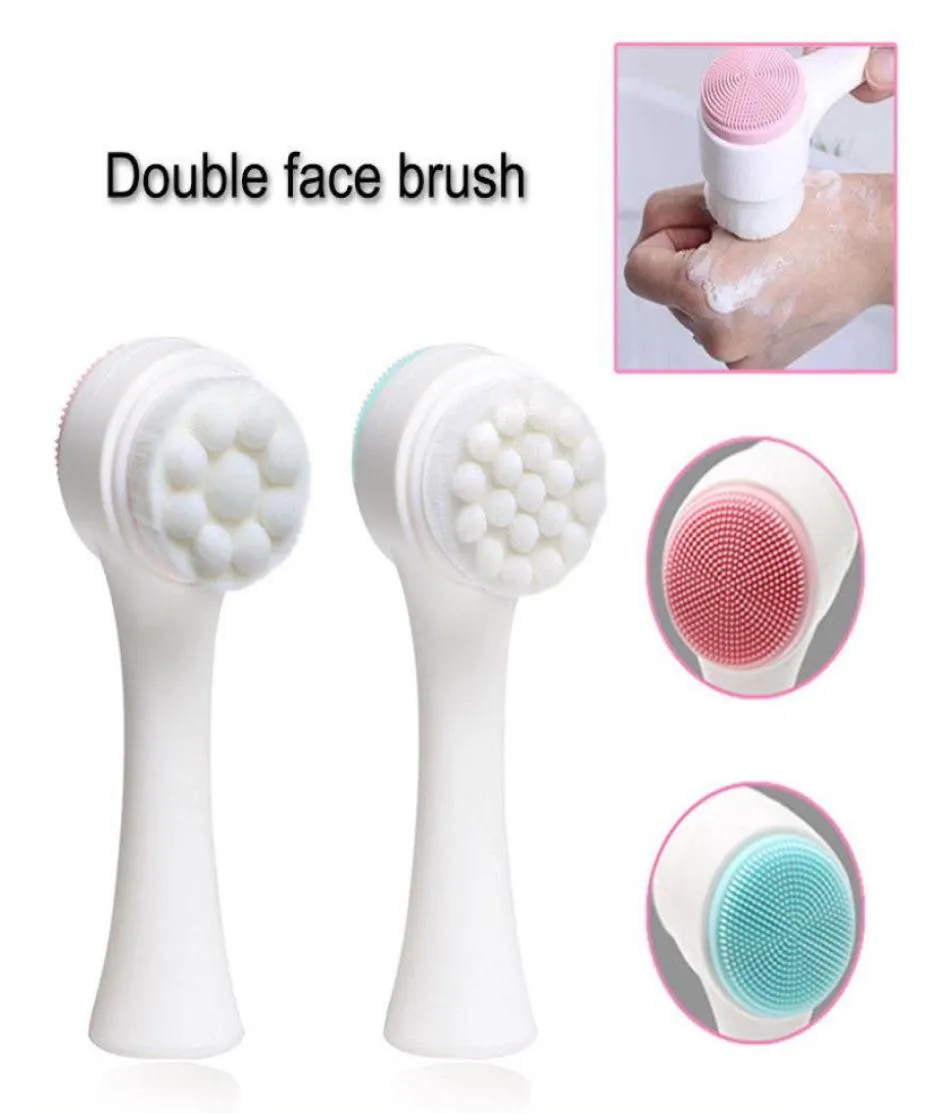 Brosse nettoyante pour le visage en Silicone Double face, masseur à vibrations Portable pour le corps et la peau du visage, soins 5945608