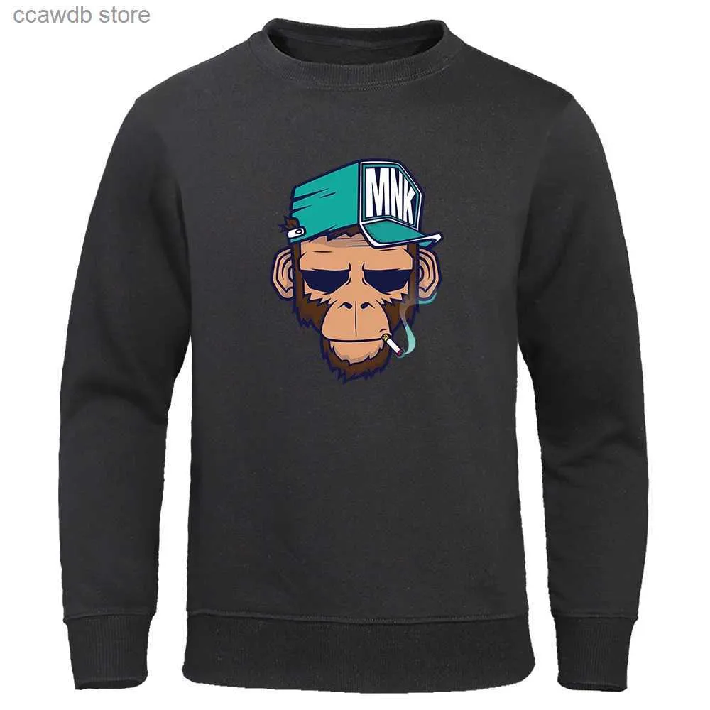 Hoodies masculinos moletom estilo europeu americano fumar macaco moletom para homens moda casual roupas esportivas personalidade rua o-pescoço hoodies masculinos T240110