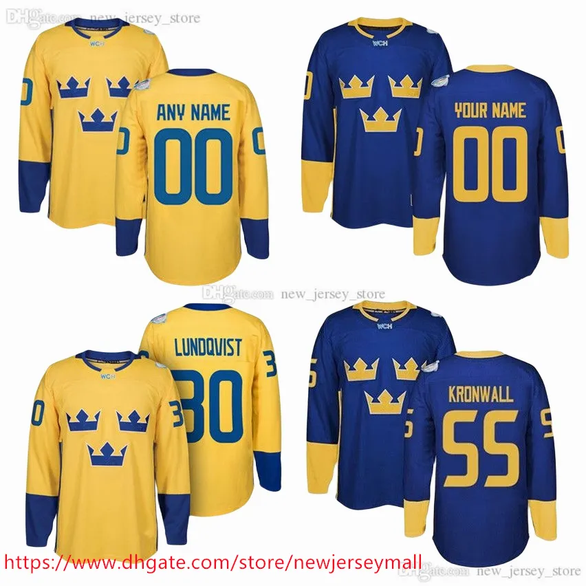 Film S-6XL personalizzato 2016 Coppa del Mondo di Svezia WCH Hockey 30 Maglie Henrik Lundqvist 65 Erik Karlsson Carl Soderberg Gabriel Landeskog Backstrom Steen Stitched 2019