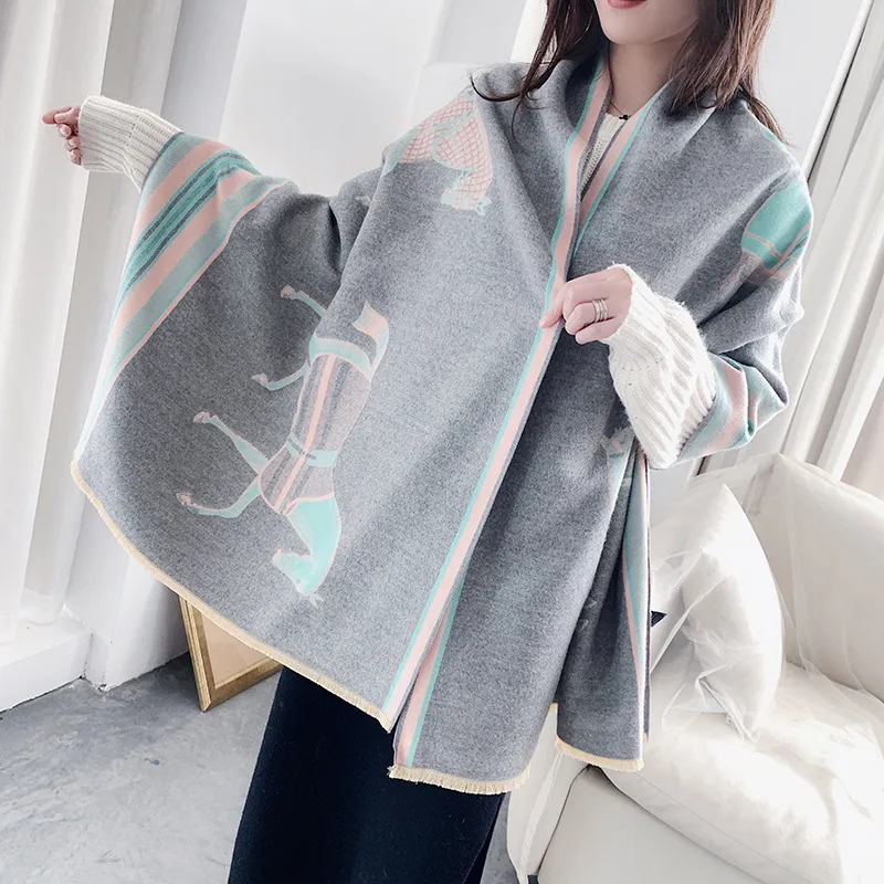 Bufanda gruesa tipo Cachemira Simple para mujer, chal para habitación con aire acondicionado, bufandas cálidas bordadas a la moda de estilo coreano