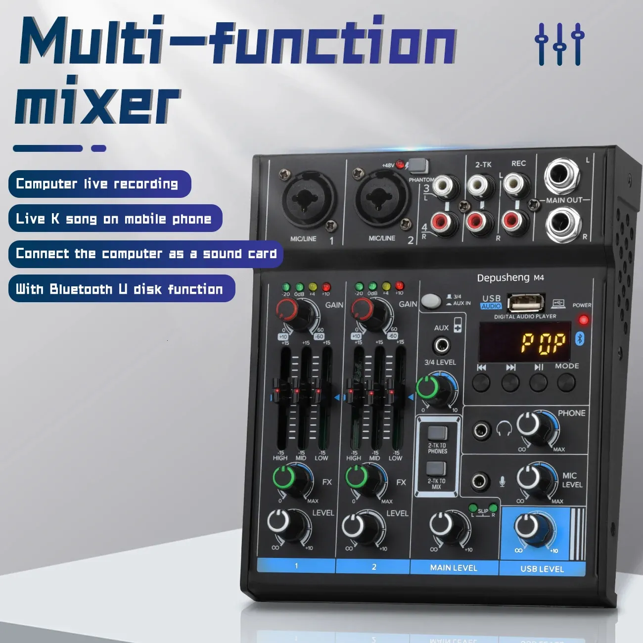 Echo Studio 4 Channel Audio Interface Sound Board Console USBr MP3 Computer Input 48v Record I.1267700417 Dj Mixer