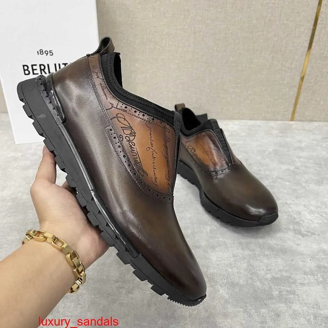 Playoff Sneaker in pelle BERLUTI Scarpe casual da uomo Nuove scarpe sportive da uomo Fast Track incollate in pelle bovina Modello Scritto Scarpe casual a testa tonda HB7Y