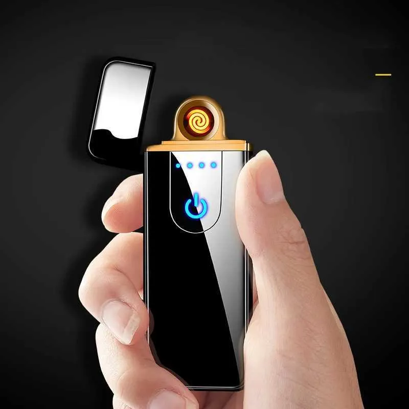 Ny fingeravtryck Touch Tändare USB Electronic laddning utomhus vindtät tändningsverktyg ultra-fin dubbelsidig uppvärmningstråd