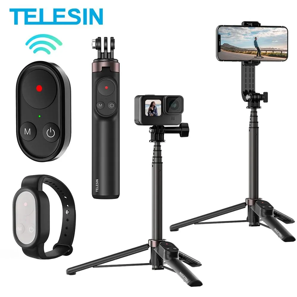 Tripods Telesin Wireless pilot zdalny dla GoPro Hero 11 10 9 Max aluminium Selfie Selfie Stripy Statyw dla smartfonów iPhone 13