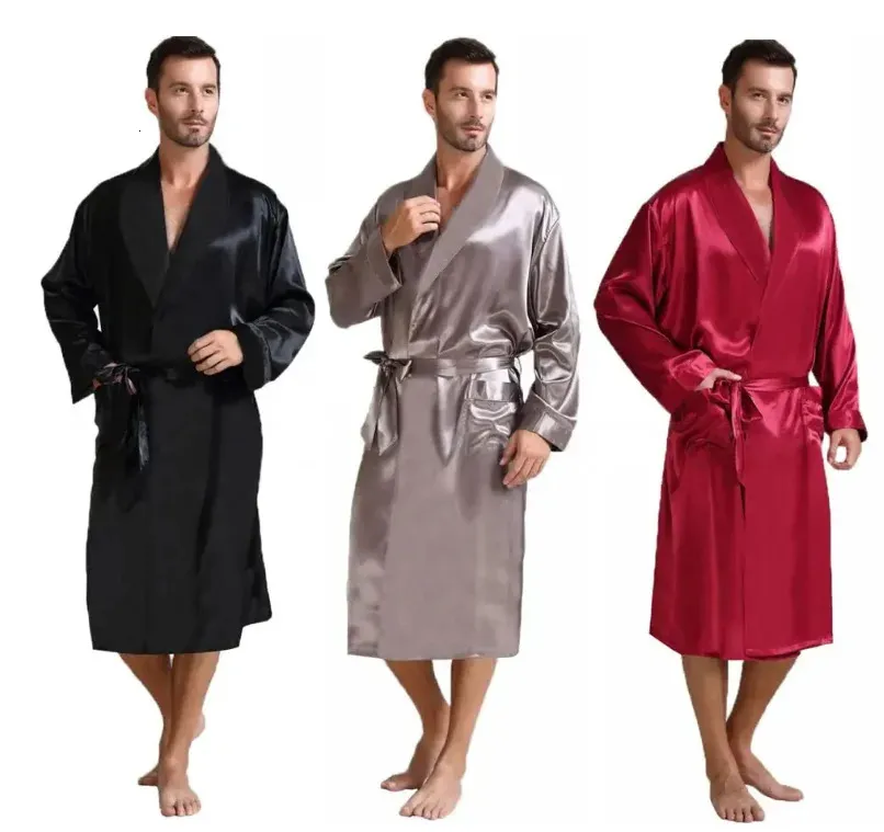 Męskie jedwabne satynowe piżamie szaty szlafrop