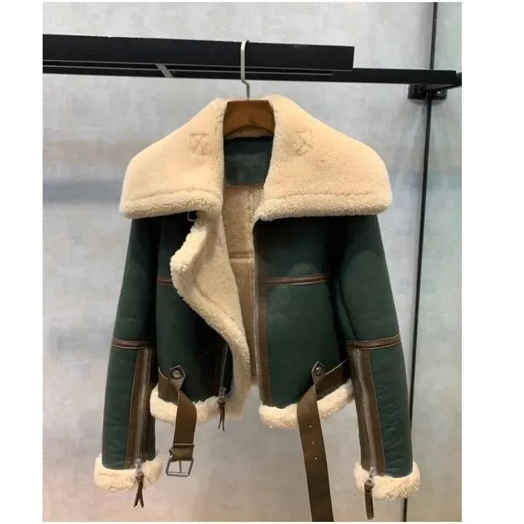 Manteau de moto en laine PU pour femme, veste bombardier d'extérieur imprimée, vêtements d'automne pour femmes, blazers d'automne et d'hiver