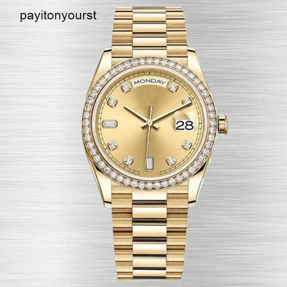 Rolaxs Reloj Relojes de diamantes Lujo Montre De Luxe Día Fecha Automático Oro Movimiento perpetuo Chica 904l Acero inoxidable Mujer Fashio rj