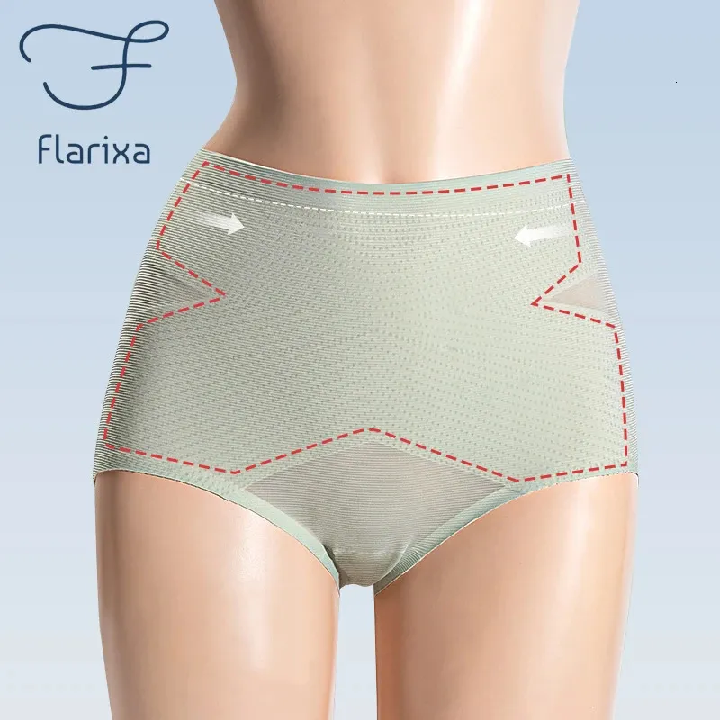 Flarixa Ice Silk Seamless Panties Women High Waist Tummy Tummy Tummy Control 배꼽 셰이퍼 속옷 여유장 Butt Lifter Underpants 240110