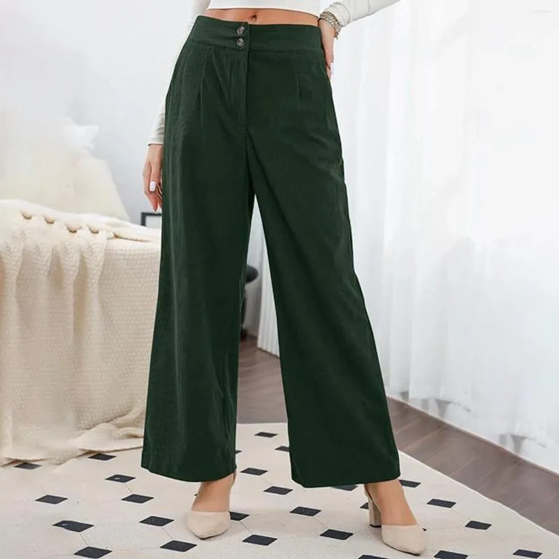 Pantalones de mujer 2024 primavera otoño mujer pana lisa pantalones botón cintura elástica recta larga de talla grande suelta Casual para