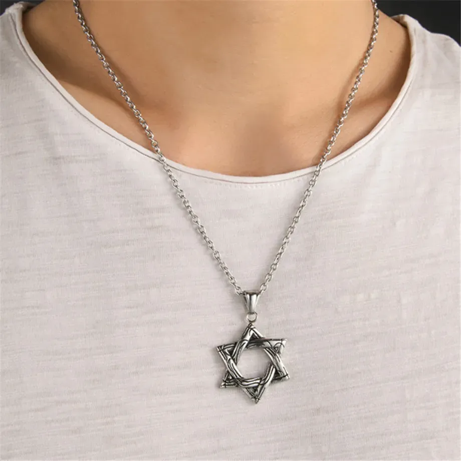 Magen Star Of David Pendant Chain Necklace Women 14K White Gold Judaica Silver Color Jewish Men Jewelry