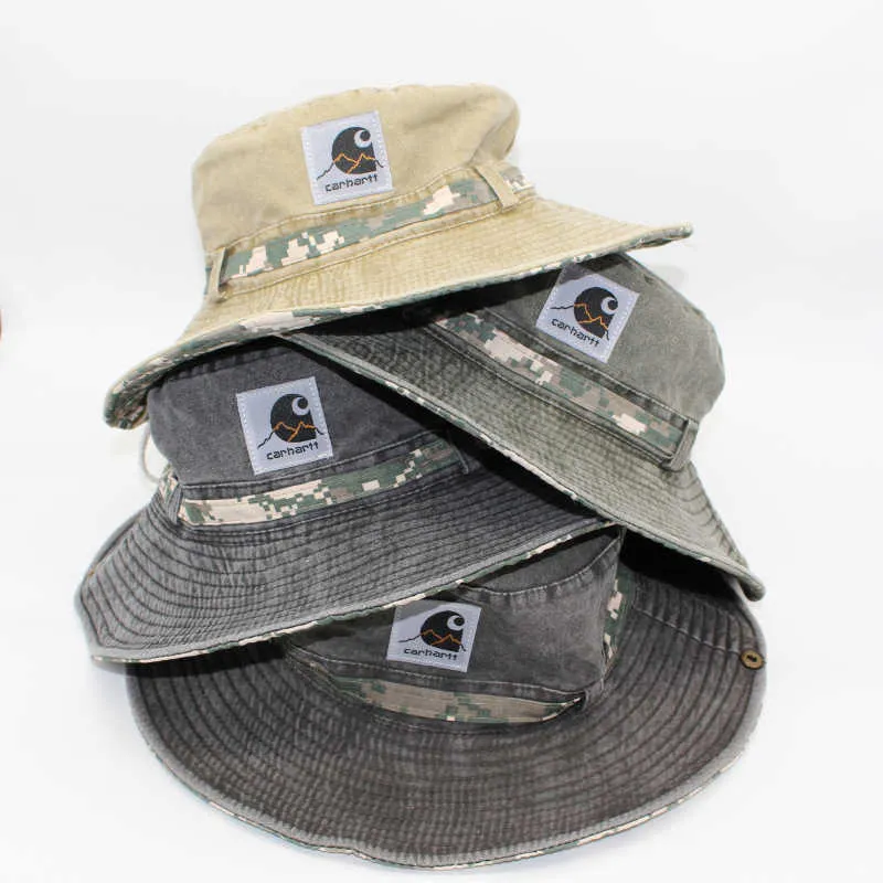 Wash camouflage large eaves outdoor sun shading hat men's and women's tide basin hat foldable wind rope