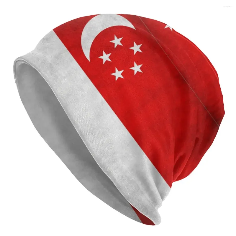 Berets Bonnet Hats Adult Knit Hat Singapore Singaporean Flag National Vintage Skullies Beanies Caps