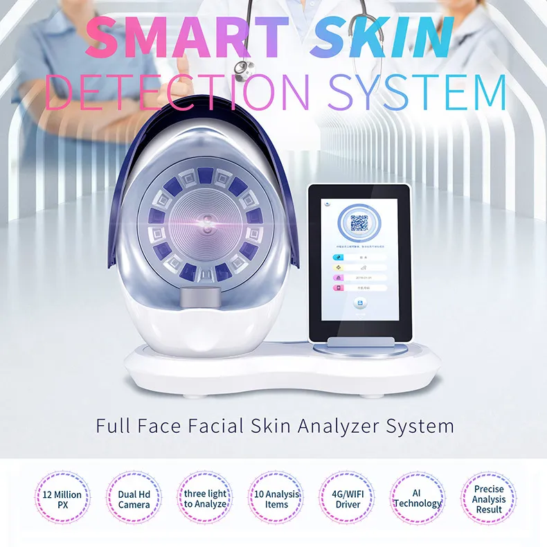 Bärbar hudskanner Hög noggrannhet Skin Health Analys Digitalkamera 12 miljoner pixlar RGB+UV+PL -lampor 10 Spektrum Face Testing Magic Mirror