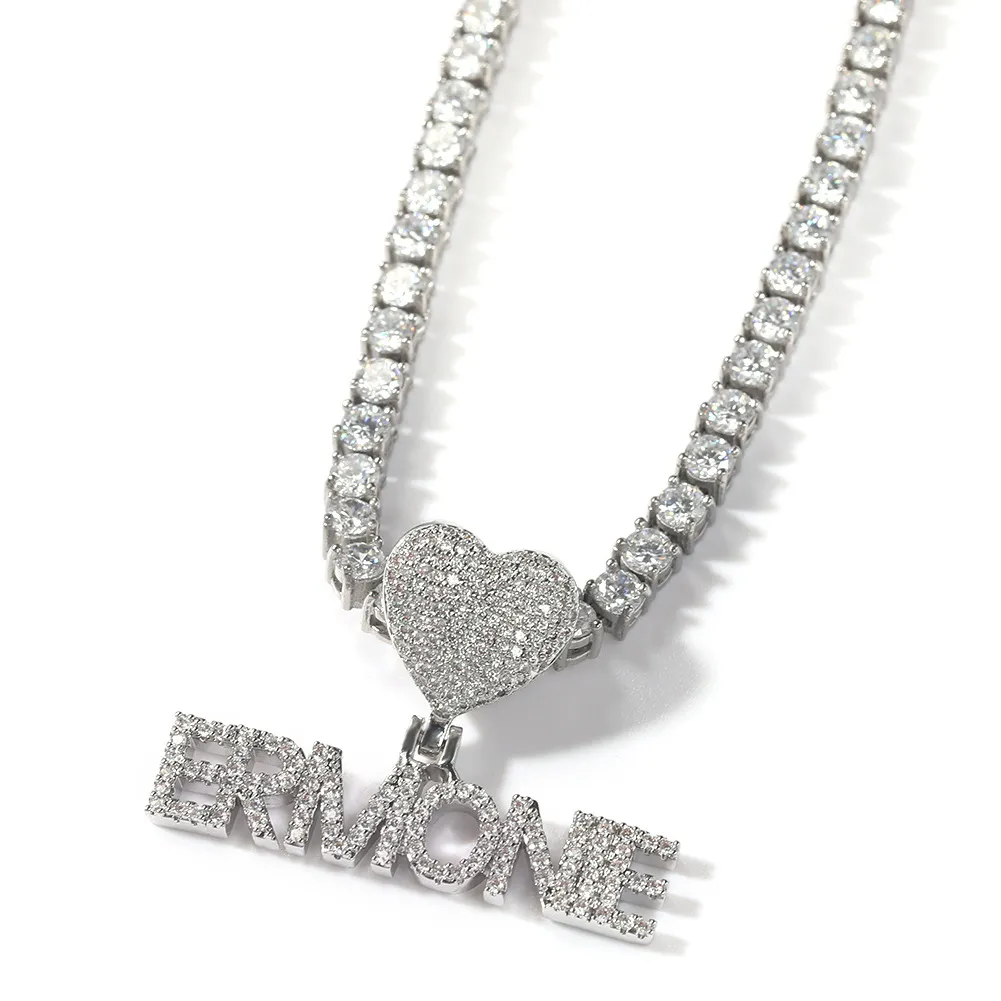 Collier avec pendentif en forme de lettres artistiques personnalisées, A-Z, T, Zircon cubique, Hip Hop, plaqué or véritable 18 carats, fermoir en forme de cœur, bijoux