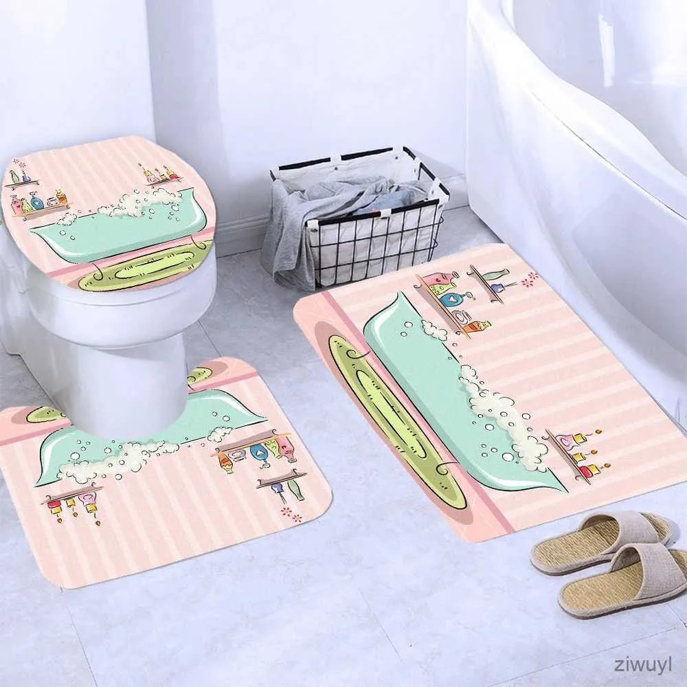 Tende da doccia per ragazza a strisce rosa stampa 3d tende doccia in poliestere romantico tende da bagno antiscivolo tappetino tappeto decorazioni moquette