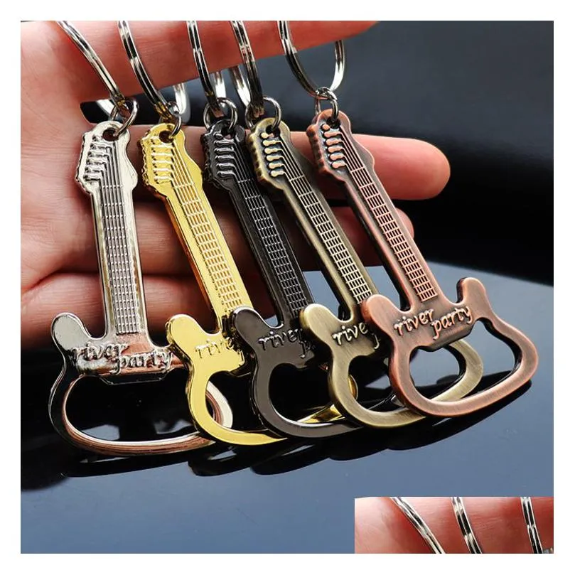 Openers 200Pcs Gift Zinc Alloy Beer Guitar Bottle Opener Keychain Keyring Key Chain Ring Drop Delivery Home Garden Kitchen Dining Bar Dh2U8