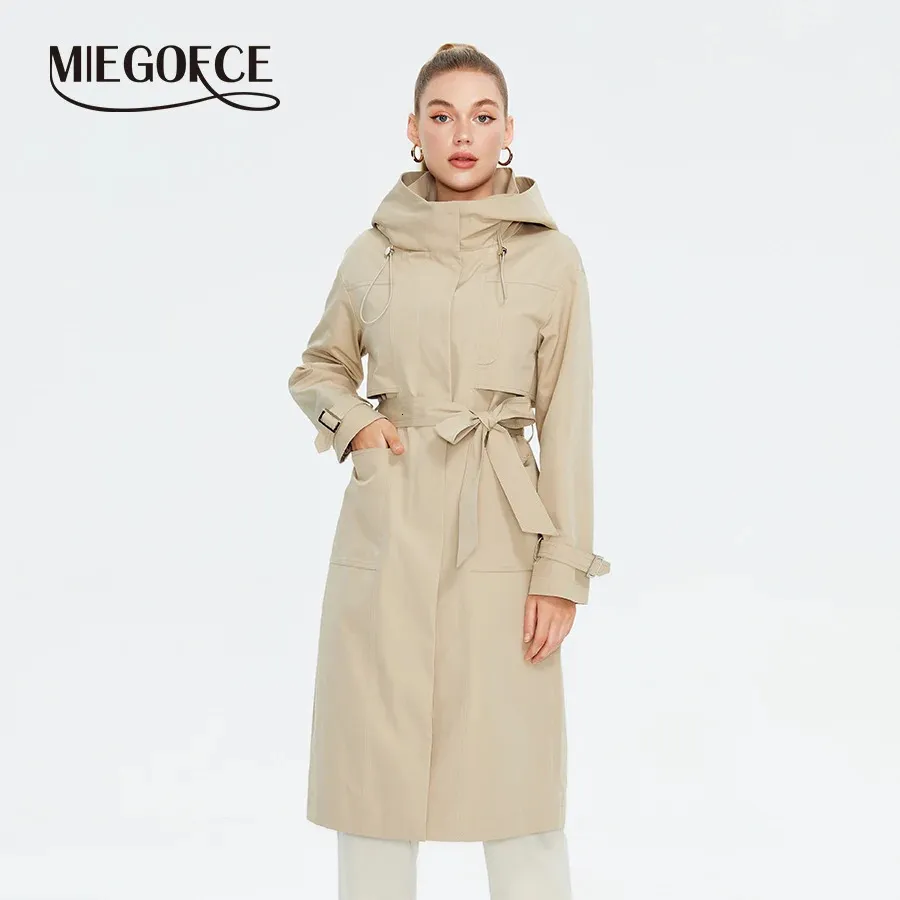 MIEGOFCE Lente Herfst Mode Dames Lange Trenchcoat Vrouwelijke Capuchon Riem Jas Casual Losse Windjack Parka F23809 240110