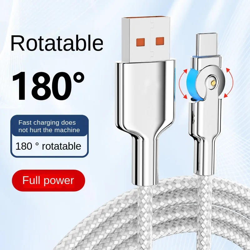 Cable de datos de carga rápida con rotación de 180 grados 6A 66W USB a cables tipo C / micro Cables de carga trenzados de aleación de zinc y metal Juego dedicado 1 m / 2 m / 0,3 m