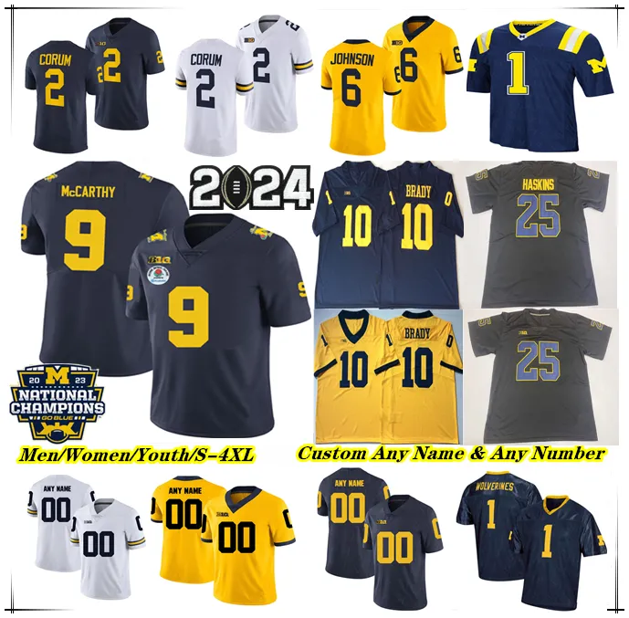 Camisetas de fútbol de los Wolverines de Michigan de la NCAA College J.J. McCarthy Blake Corum Donovan Edwards Cornelius Johnson Roman Wilson Colston Loveland Junior Colson Brady 4XL