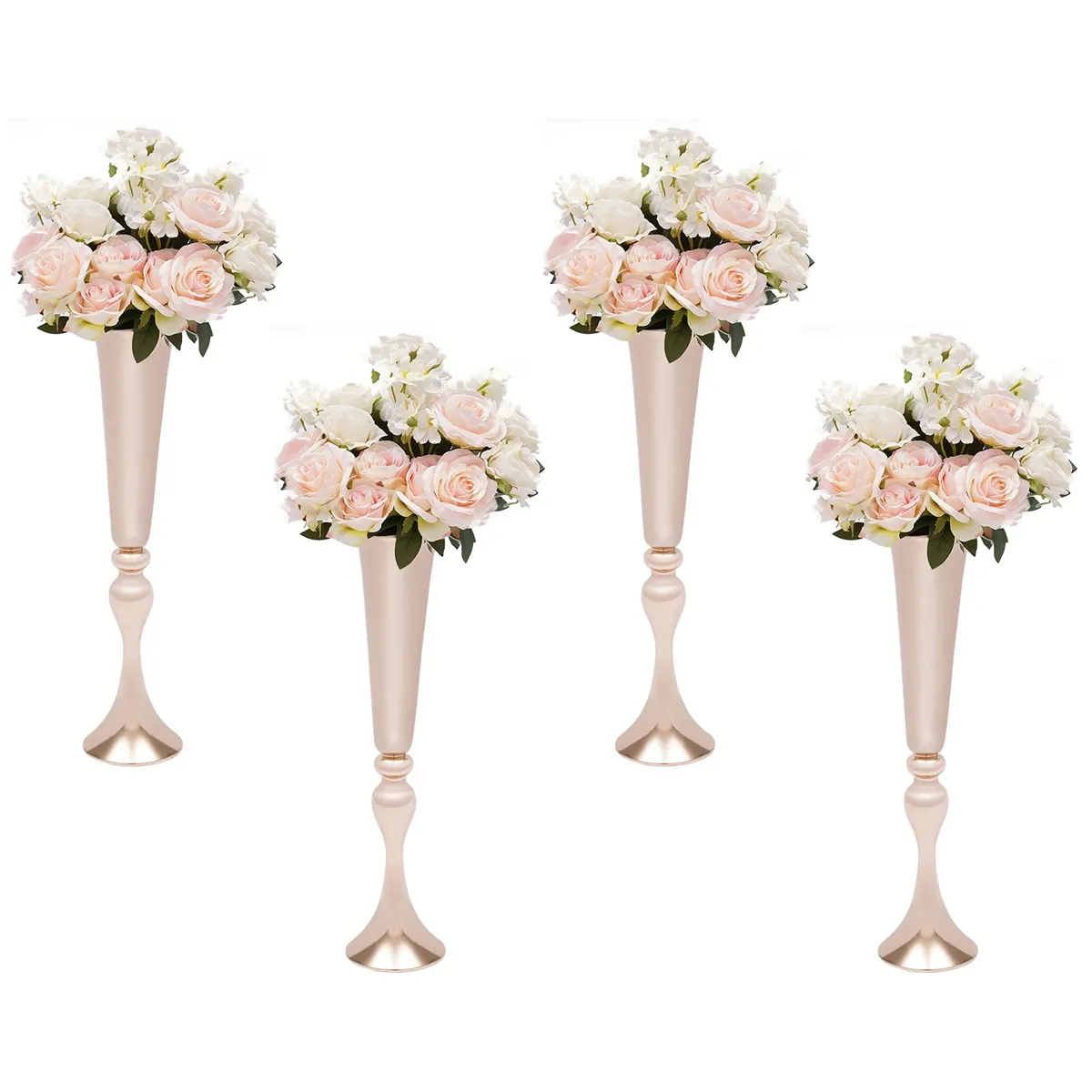 Alto da 65 cm a 100 cm) Vaso floreale con tromba in metallo dorato Supporto per fiori da sposa per centrotavola Vaso di fiori in oro per la decorazione 444