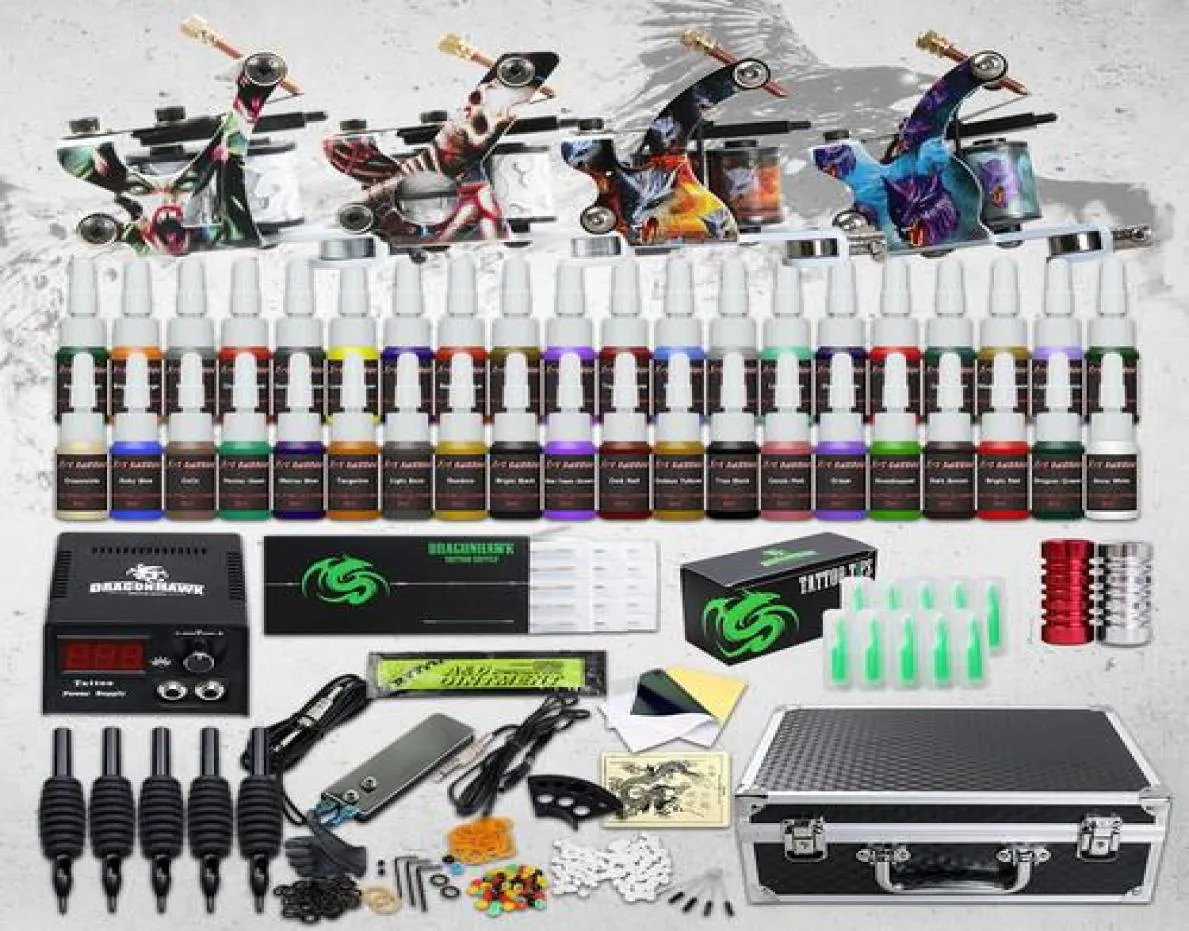 Complete Tattoo kit 4 Machine Guns 40 Color Inks Power Supply Needles Tips Grips Set7638572
