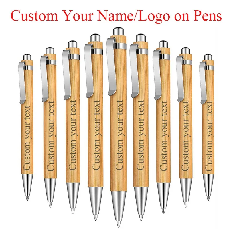 Personlig bambubollpunkt penna Anpassad namn Text Pennor Black Ink Office School Writing Stationery Business Signature Pen 240109