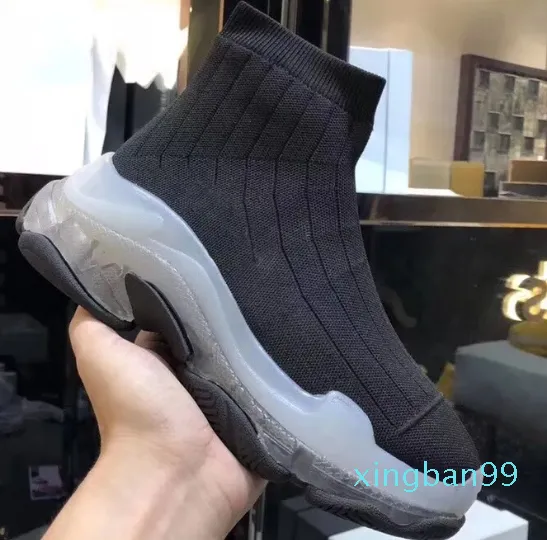 Hot Sale-Designer Women Shoes Speed Trainers Sock Boots White Slip-On Ankle Boots Women Sock Shoes Transparent Sole Mid-Top Boots