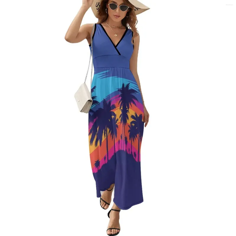 Casual Dresses Evening On The Beach Palm Trees Dress Street Style Bohemia Long Womens Night Club Pattern Maxi Gift