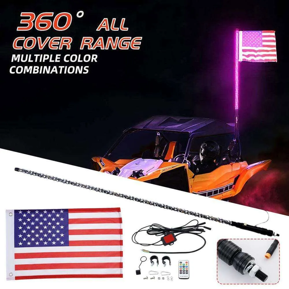 Ny RGB-bildekoration Off-road Motorcykel Ambient Light Spriral med navigering ATV Antenn Whip Flagpole Flag UTV Lights Led Y3R1