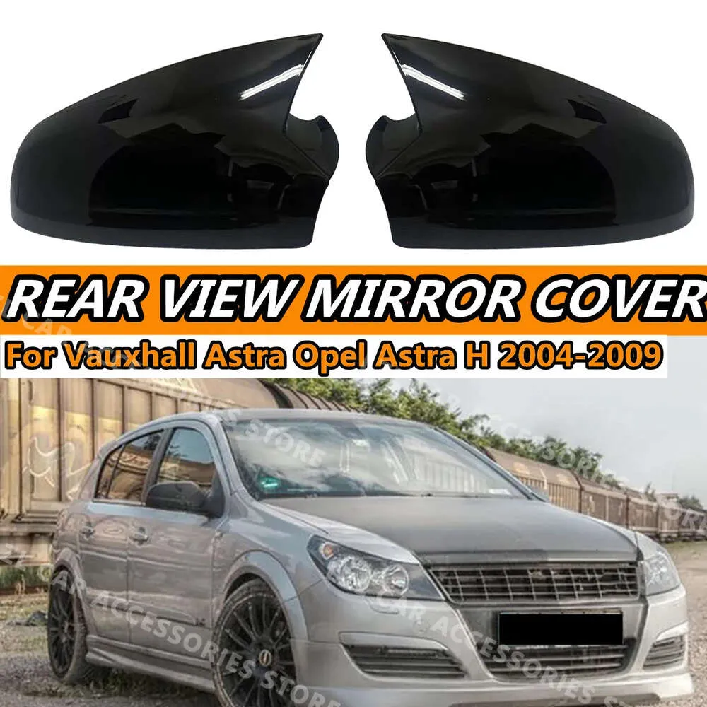 Novo par de capa de espelho lateral para vauxhall opel astra h mk5 porta 2004-2009 preto brilhante tampas de espelho retrovisor acessórios do carro