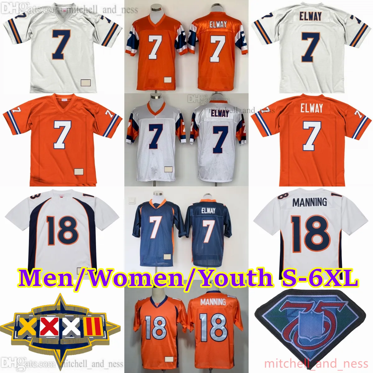 Personalizado S-6XL 1960-1999 Retrocesso Futebol 7 John Elway Jersey Stitch 49 Dennis Smith 65 Gary Zimmerman 24 Champ Bailey 77 Lyle Alzado 44 Floyd Little