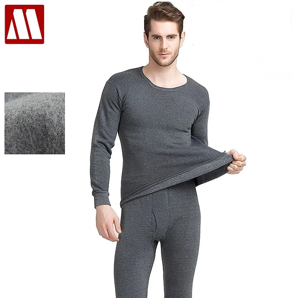 Ankomst termiska underkläder set manlig höst vinter tjock varm rund nack underskjortor byxor man long johns s ~ 4xl 240110