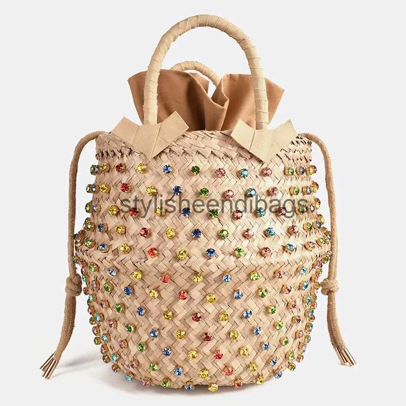 Totes Artmomo Woven Crystal Embellished Tote Bag Rainbow Bucket Women's Shoulder Bags B Handväskor 2020 Purses Diamond BagsStylisheendibags