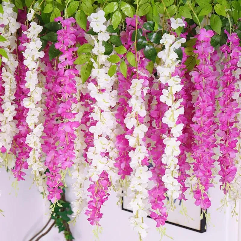 Decorative Flowers 110CM Artificial Wisteria Indoor Wedding Decoration Plastic Vine Plant Flower Violet Ceiling