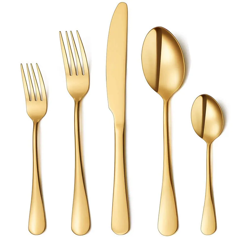 5Pcs/Set Gold Flatware Set Stainless Steel Silverware Cutlery Set Tableware Western Dinnerware Golden Fork Spoon Steak Kitchen Utensil W0168